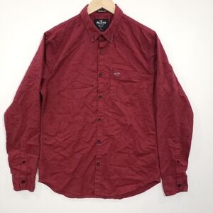 Hollister Button Down Shirt Mens Large Burgundy Red Epic Flex Muscle Fit Preppy